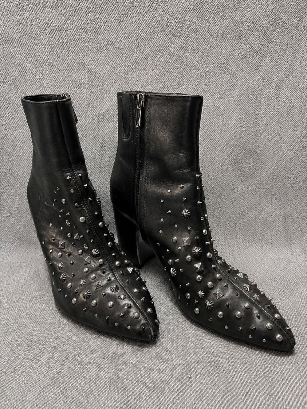 Sam Edelman Black Studded Pointed Toe Ankle Boots Western Rocker Size 10